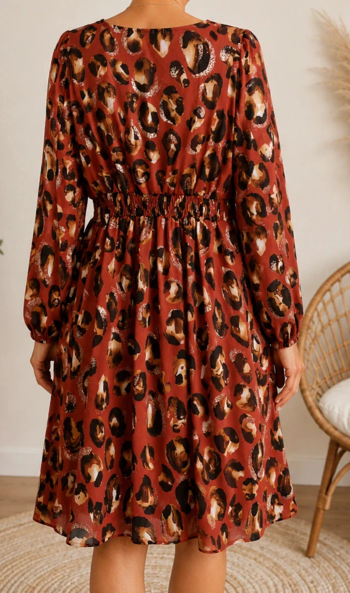 Robe Lily Rose léopard terracotta fluide cache-cœur T36 – photo 2